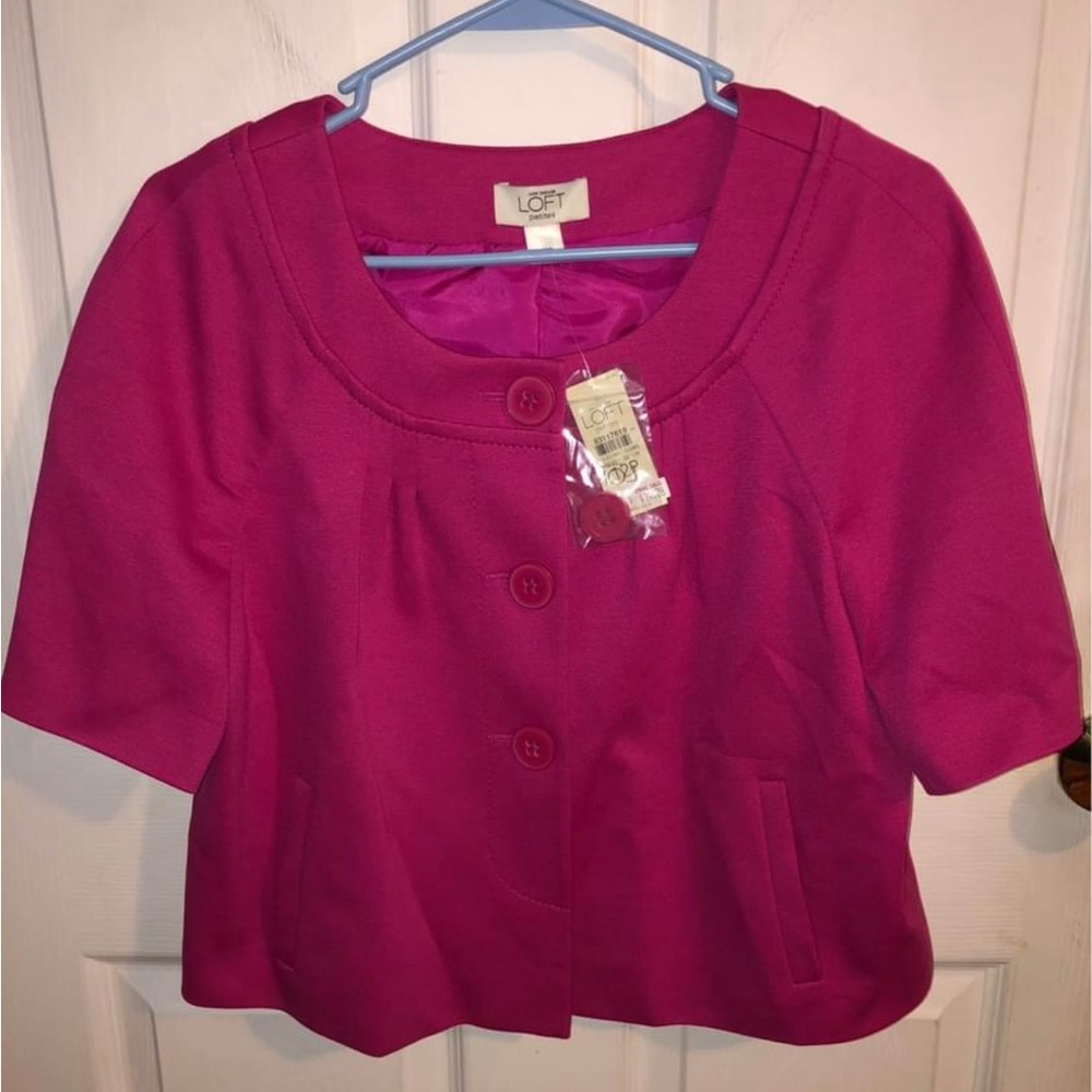 Ann Taylor Loft Petites pink button up short sleeve jacket SIZE 12P